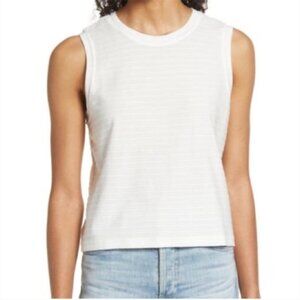 Marine Layer Lydia Textured Stripe Tank White Medium Beachy Minimalist Boho